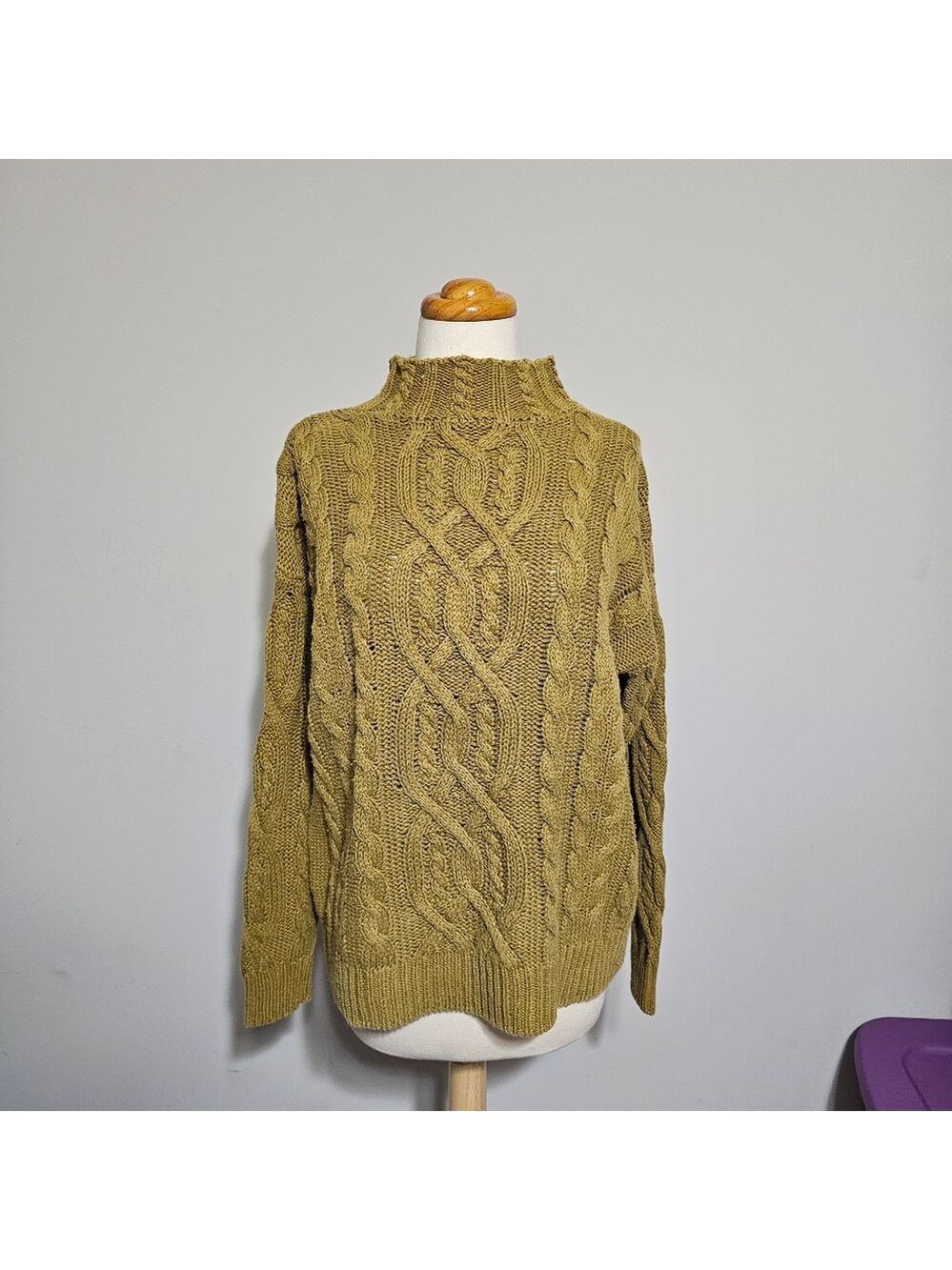 Vtg 90s Gitano Mustard Yellow Cable Knit Sweater M